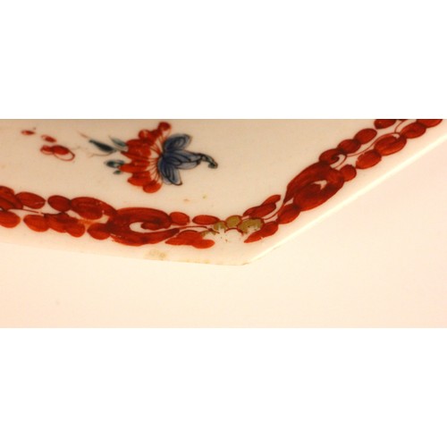 302 - A Bow porcelain kakiemon palette octagonal plate in the 'Two Quail' pattern, mid 18th century circa ... 