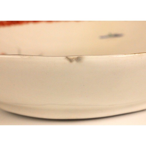 305 - A Bow porcelain kakiemon palette leaf shaped dish in the 'Two Quail' pattern, mid 18th century circa... 