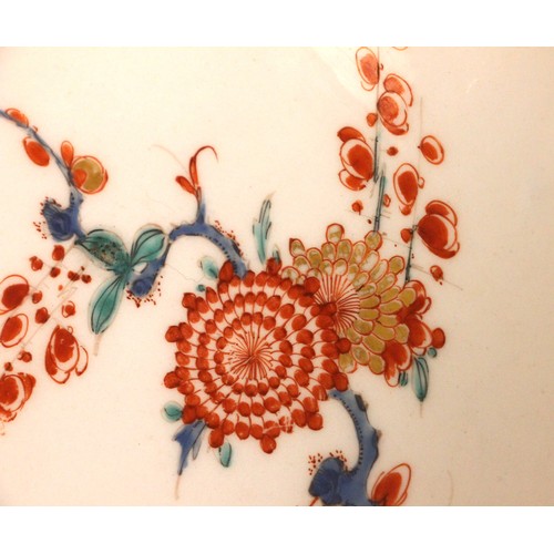 305 - A Bow porcelain kakiemon palette leaf shaped dish in the 'Two Quail' pattern, mid 18th century circa... 