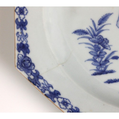 330 - A set of eight Chinese export porcelain blue and white plates, 18th century, each of octagonal form ... 