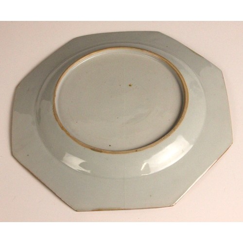 330 - A set of eight Chinese export porcelain blue and white plates, 18th century, each of octagonal form ... 