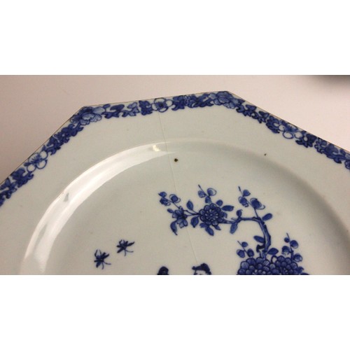 330 - A set of eight Chinese export porcelain blue and white plates, 18th century, each of octagonal form ... 