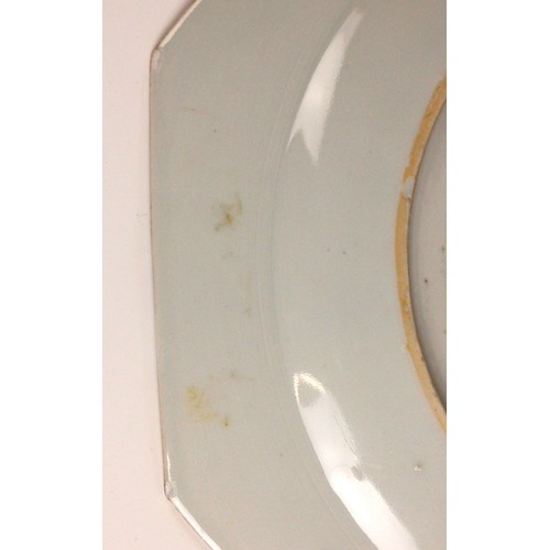 330 - A set of eight Chinese export porcelain blue and white plates, 18th century, each of octagonal form ... 