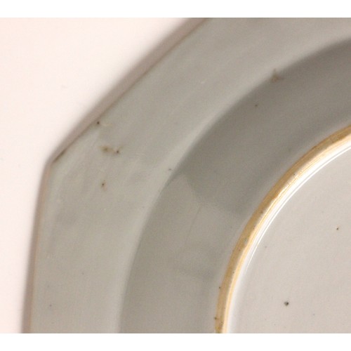 330 - A set of eight Chinese export porcelain blue and white plates, 18th century, each of octagonal form ... 