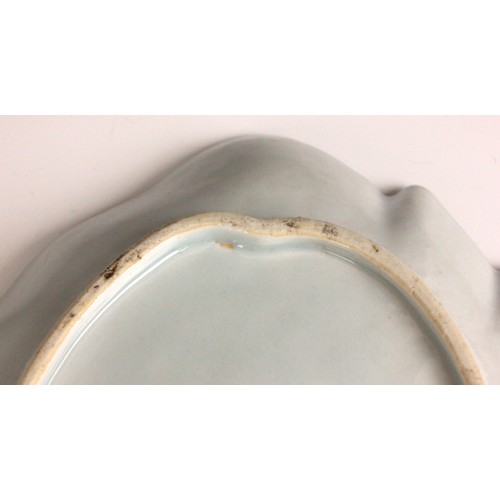 336 - A Chinese export porcelain blue and white 'leaf' dish, 18th century, the leaf shaped shallow dish ce... 