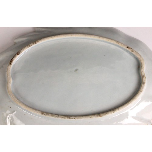 336 - A Chinese export porcelain blue and white 'leaf' dish, 18th century, the leaf shaped shallow dish ce... 