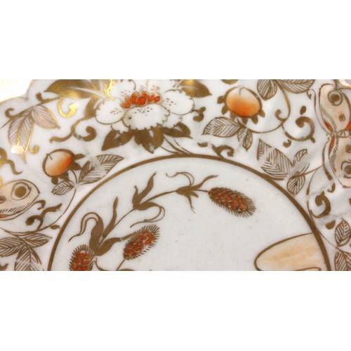 340 - An 18th century Japanese Gold Imari 'Quail' plate, 18th century, of fluted circular form, painted to... 