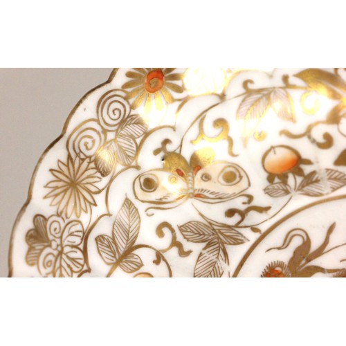 340 - An 18th century Japanese Gold Imari 'Quail' plate, 18th century, of fluted circular form, painted to... 