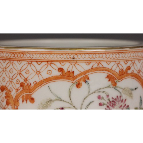 328 - A Chinese porcelain iron-red brush pot (bitong), Qianlong seal mark, of cylindrical form and externa... 