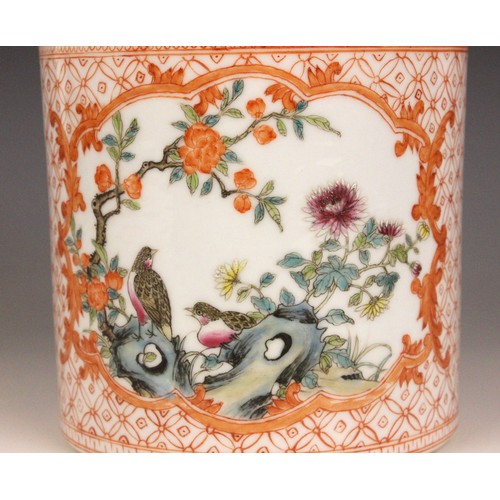 328 - A Chinese porcelain iron-red brush pot (bitong), Qianlong seal mark, of cylindrical form and externa... 