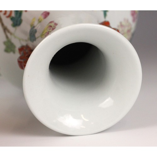 331 - A Chinese porcelain famille rose vase, Daoguang character mark, the begonia shaped vase with two ruy... 