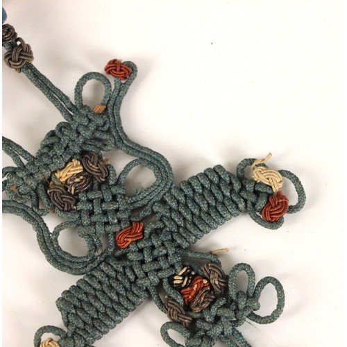 323 - A Chinese silk scroll pendant or tassel, late 19th century, woven to depict a bat and butterfly susp... 