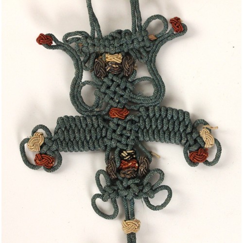 323 - A Chinese silk scroll pendant or tassel, late 19th century, woven to depict a bat and butterfly susp... 
