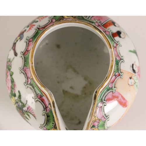 358 - A Chinese Canton Famille Rose tea service, comprising; five teacups and saucers, a teapot and cover,... 