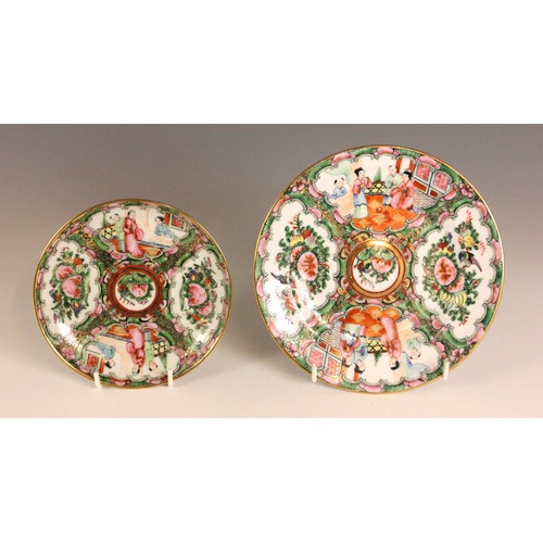 358 - A Chinese Canton Famille Rose tea service, comprising; five teacups and saucers, a teapot and cover,... 