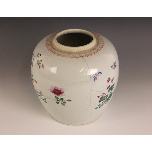 361 - A large Chinese porcelain ginger jar, cover and stand, 18th century, of typical ovoid form and paint... 