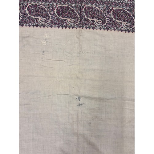 398 - A 19th century finely woven Kashmir style paisley shawl, in ivory with a paisley pattern border, fri... 
