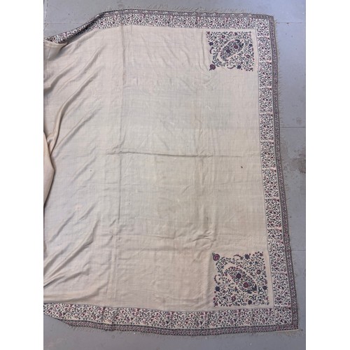 399 - A 19th century finely woven Kashmir style shawl, the ivory ground with delicate foliate borders and ... 