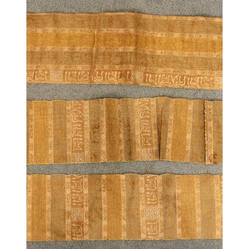 409 - An Indian gauze bandhani sari panel, embroidered with repeating geometric gulls against a red ground... 