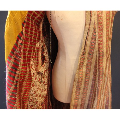 418 - A collection of Continental costume and textiles, to include a Turkish silk long line waistcoat, an ... 