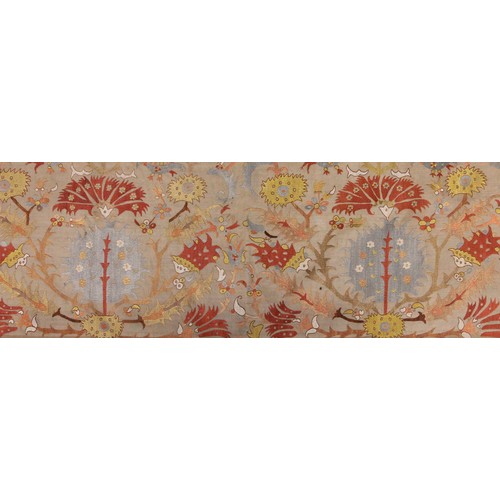 402 - A Suzani needlework panel, Uzbekistan 20th century, of square section embroidered with geometric flo... 