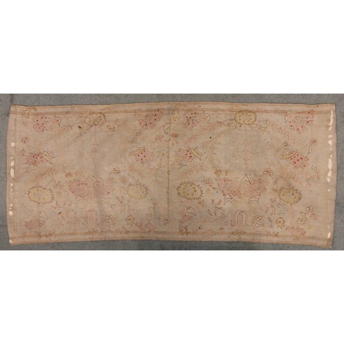 402 - A Suzani needlework panel, Uzbekistan 20th century, of square section embroidered with geometric flo... 