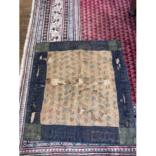 408 - A 19th century Chinese silk embroidered panel, depicting a sage and attendant beneath fruiting gourd... 