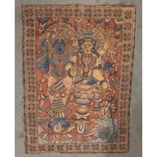 406 - A large batik panel, Turkish 19th century, designed as a five large floral sprays in claret, scarlet... 