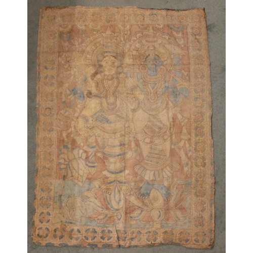 406 - A large batik panel, Turkish 19th century, designed as a five large floral sprays in claret, scarlet... 