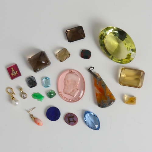 278 - A selection of loose stones and jewellery components,  including yellow metal mounted singular earri... 