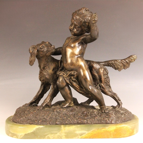 366 - After Auguste Joseph Peiffer (French, 1832-1886), a patinated bronze hunting group naturalistically ... 