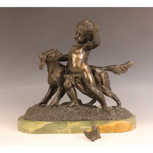 366 - After Auguste Joseph Peiffer (French, 1832-1886), a patinated bronze hunting group naturalistically ... 