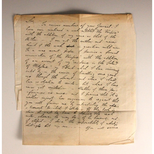 LORD BYRON INTEREST: A facsimile copy of the 'Vampire' letter written ...