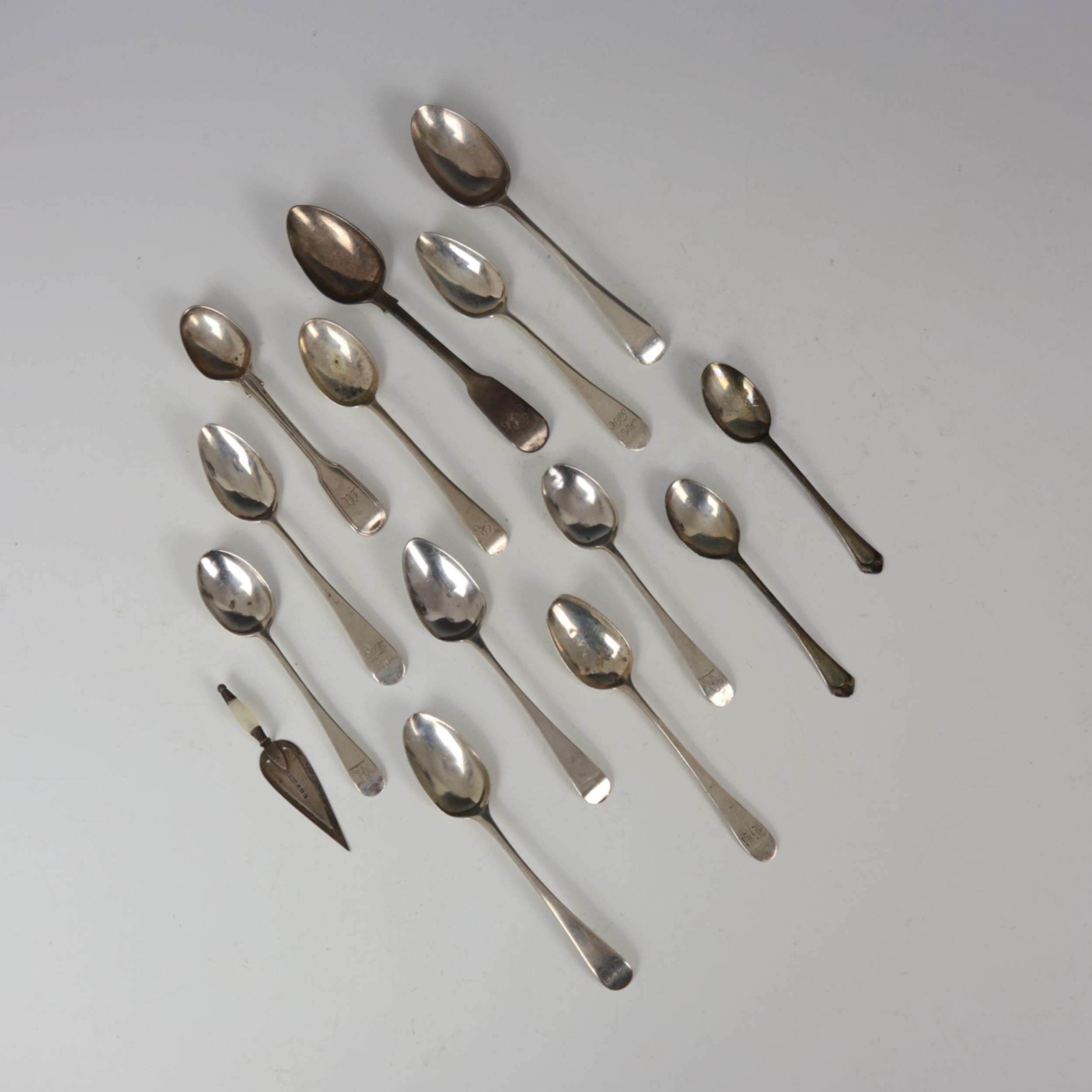 A selection of silver teaspoons, including a Victorian silver fancy ...