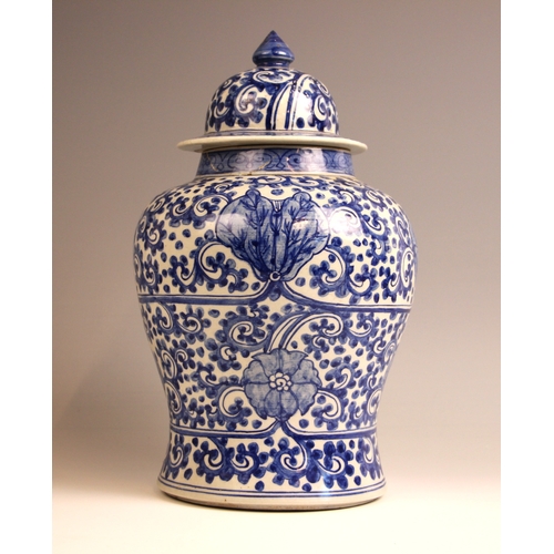 A Chinese porcelain blue and white ginger jar and cover, of high ...