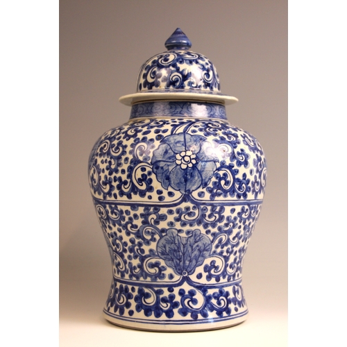 A Chinese porcelain blue and white ginger jar and cover, of high ...
