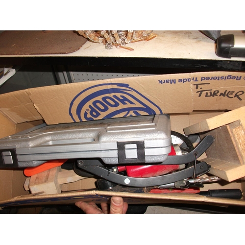 179 - BOX OF VARIOUS TOOLS INC PUMP, SCREW DRIVERS, SAWS ETC.