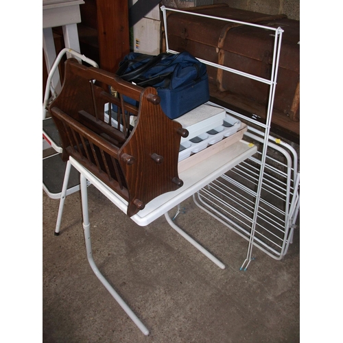 39 - BEDTABLE 2 CLOTHES AIRERS, MAG RACK,BOWL BAG, CUTLERY RACK ETC.