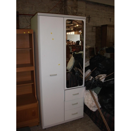 432 - WHITE SINGLE DOOR WARDROBE WITH MIRROR & DRAWERS