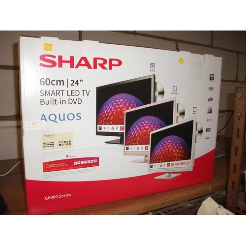 95 - SHARP NEW 60 CM (24'') SMART LED TV WITH BUILT IN DVD - WARRANTED UNTIL 12 NOON TUES FOLLOWING THE A... 