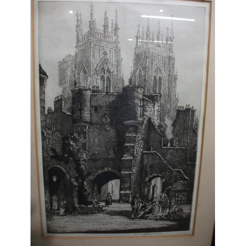 133 - PEN AND INK PRINT OF CATHEDRAL./STREET SCENE