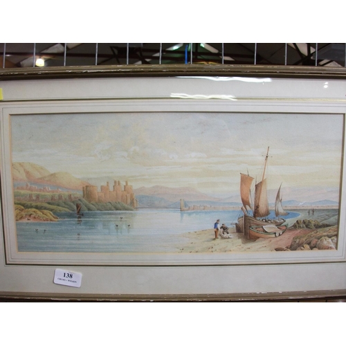 138 - FRAMED WATER COLOUR BOAT SCENE 22.5'' X 13''