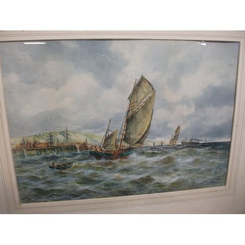 149 - WATER COLOUR PRINT OF SEASCAPE ATTRIBUTE TO THOMAS BUSH HARDY 75 CM X 60 CM OVERALL SIZE