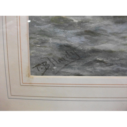 149 - WATER COLOUR PRINT OF SEASCAPE ATTRIBUTE TO THOMAS BUSH HARDY 75 CM X 60 CM OVERALL SIZE