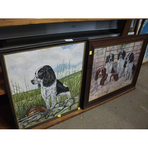 159 - TWO FRAMED PICTURES OF SPANIELS SIGNED B ANDREWS