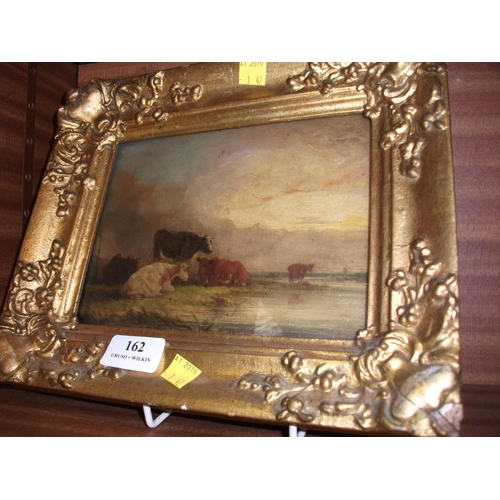 162 - SMALL OIL PAINTING OF COWS IN MEADOWS ATTRIBUTED TO THOMAS SIDNEY COOPER FRAME OVERALL SIZE 28CM X 2... 