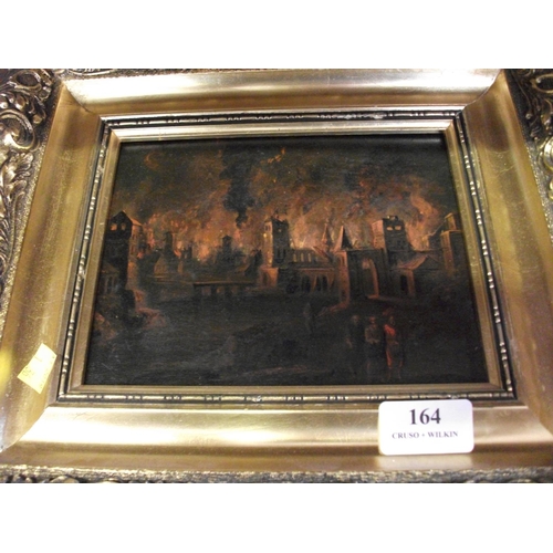 164 - LONDON BURNING PICTURE IN GILT CUSHION FRAME OVERALL SIZE 32.5CM X 28CM