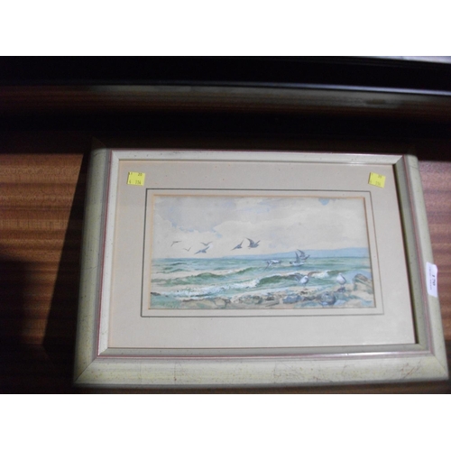 170 - FRAMED WATER COLOUR SEAGULLS SIGNED A WEST 16.5 X 12