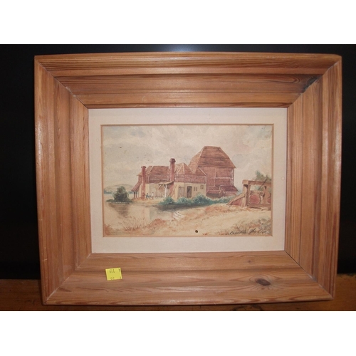 172 - PINE FRAMED COUNTRY HOUSE PICTURE 15.5'' X 13''