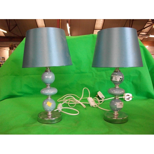 192 - PAIR OF BLUE BEDSIDE LAMPS - WARRANTED UNTIL 12 NOON TUES FOLLOWING THE ABOVE SALE